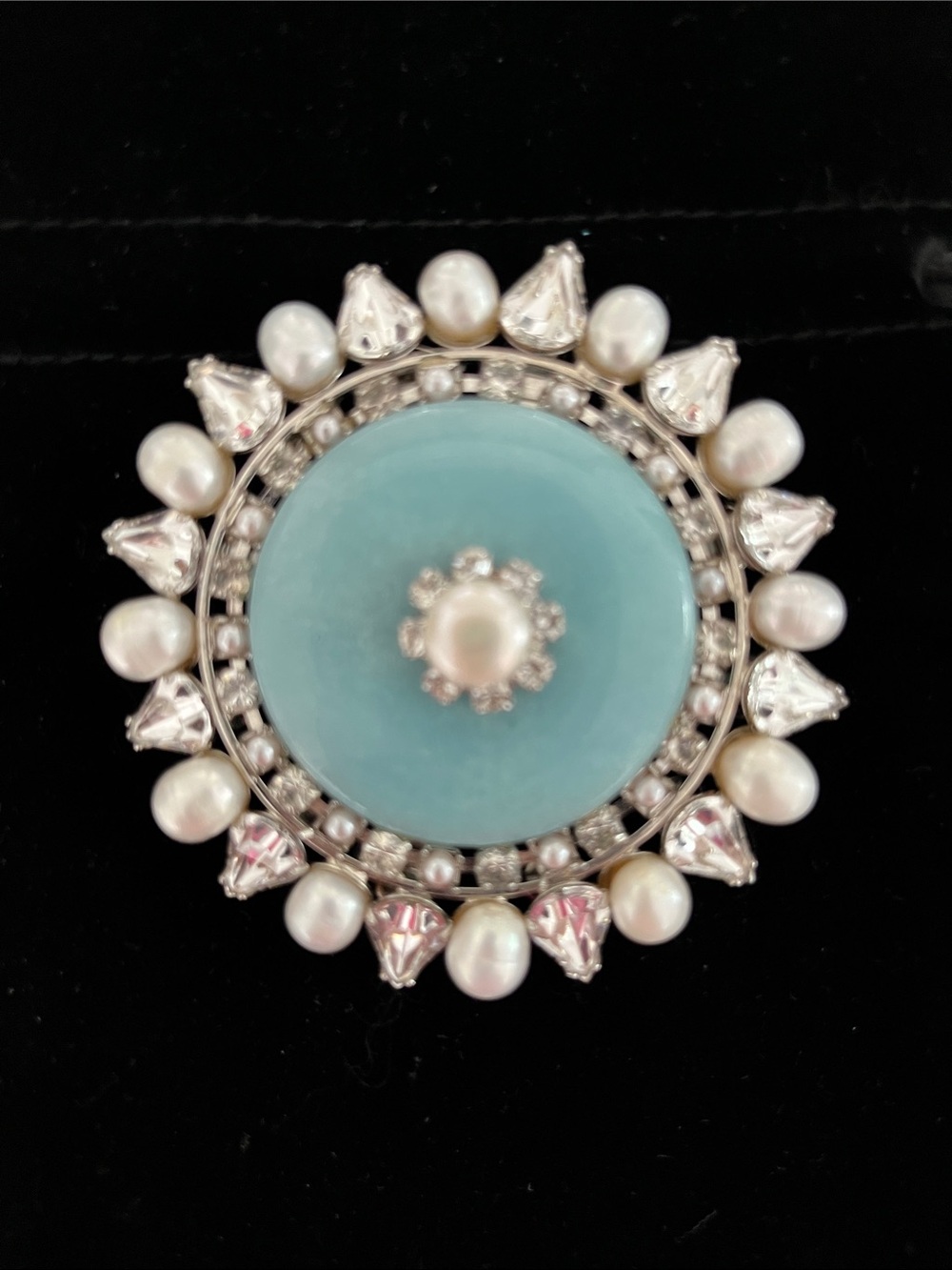 Pearl & Aquamarine Round Statement Brooch